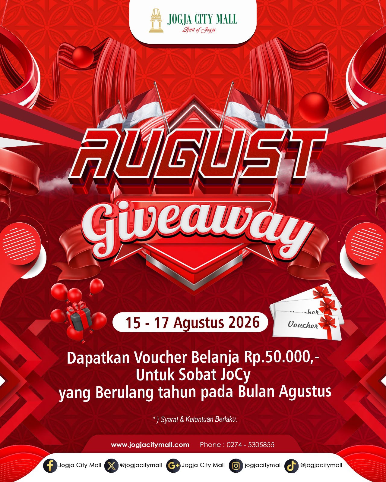 Nama kamu AGUS atau Lahir di Bulan Agustus? Ada Giveaway Spesial di Jogja City Mall!
